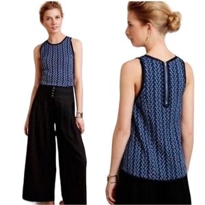 Anthropologie Postmark Shirt Womens S Navy Blue Knit Fray Hem Tank Top Textured